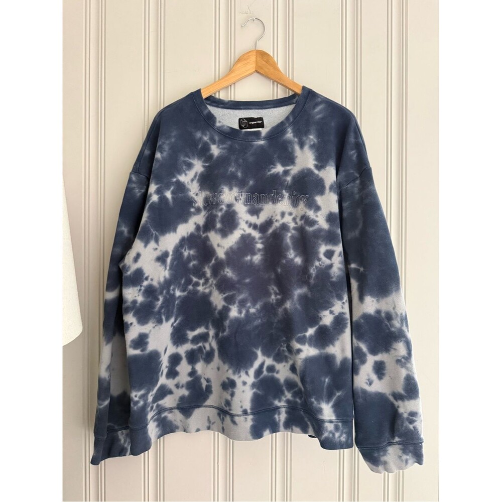 Original Use Navy and White Tie-Dye Crewneck Sweater